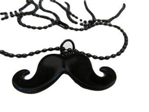 Black Moustache Cartoon Curly Fashion Necklace Pendant 13.5" Chain gift idea - by Fat-catz-copy-catz