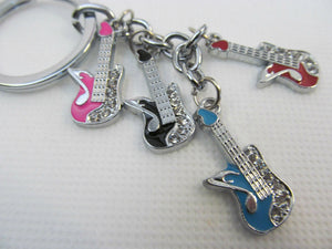 DIAMONTE MULTI COLOUR ELECTRIC GUITAR MUSICAL ENAMEL METAL GIFT KEYRING UKSELLER