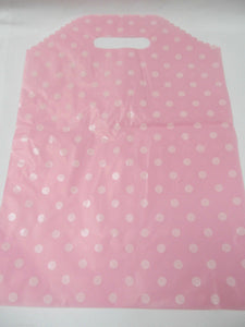 PINK WHITE SPOTTED PRINT FASHION CARRIER BAGS 45+ PER PACK 3 SIZES: 43x30, 25x30