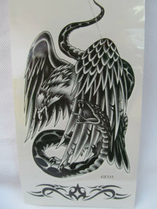 ONE SHEET MENS BOYS ARTY LARGE BLACK EAGLE & SNAKE TEMPORARY TATTOOS 2 DESIGNS