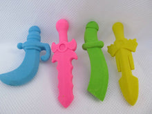 Load image into Gallery viewer, SET OF 4 BOYS NOVELTY PUZZLE SWORD BLADE KNIFE JAPANESE STYLE RUBBERS ERASERS UK
