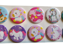 Load image into Gallery viewer, 10x LARGE 45mm CUTE GIRLS UNICORN RAINBOW BADGES PIN BUTTON PARTY BAG FAVOURS
