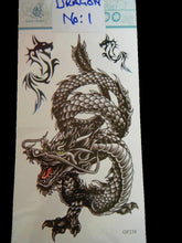 Load image into Gallery viewer, LARGE MENS BOYS ANGRY BLACK CHINESE DRAGON TEMPORARY TATTOOS MANY DESIGNS UKSELL
