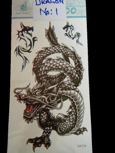 LARGE MENS BOYS ANGRY BLACK CHINESE DRAGON TEMPORARY TATTOOS MANY DESIGNS UKSELL