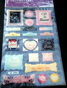 SHEET CRAFT LIFE IS SWEET, LOVE, WORDS DESIGN PUFFY 3D STICKERS 21cmx13cm UKSELL