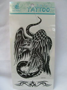 ONE SHEET MENS BOYS ARTY LARGE BLACK EAGLE & SNAKE TEMPORARY TATTOOS 2 DESIGNS