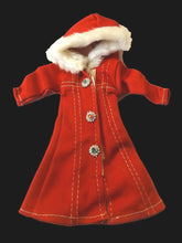Load image into Gallery viewer, RED or BLUE 12&quot; DOLL SIZED DRESS CLOTHING WINTER COAT FAUX FUR HOOD UK SELLER
