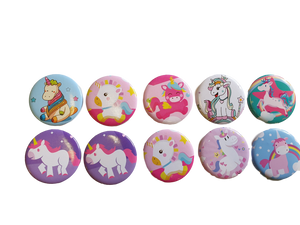 10x LARGE 45mm CUTE GIRLS UNICORN RAINBOW BADGES PIN BUTTON PARTY BAG FAVOURS