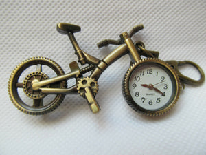 ANTIQUE VINTAGE BIKE CYCLING MINI QUARTZ KEYRING POCKET WATCH GIFT IDEA UKSELLER