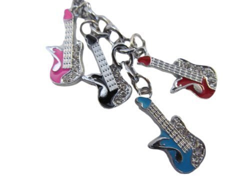 4 piece diamonte multi coloured guitars enamel metal keyring handbag charm detailing gift idea - by Fat-catz-copy-catz