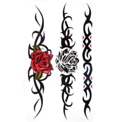 Fat-catz-copy-catz Various Designs Ladies Girls Roses Butterflies Black Stars Temporary Tattoos Parties Gift Bags Pinata (C3 Black/Red Rose Vine)