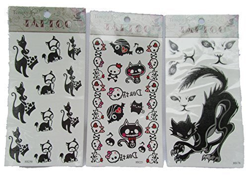 3x Sheets Quality Black Cute Pussy Cats Proud Kitties Arty Ladies Kids Temporary Tattoo Parties Gift Bags - posted from London by Fat-Catz