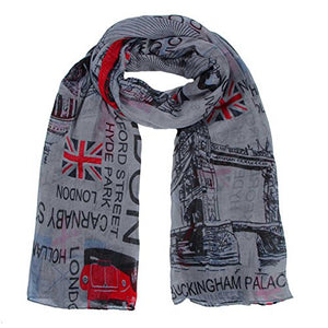 8Years Grey London City Flag Letter Pattern Cotton Voile Scarf 180x110cm