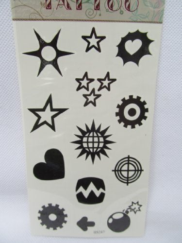 Sheet Quality Black Arty Ladies Girly hearts, stars, shapes Temporary Tattoo Parties Gift Bags - posted from London by Fat-Catz