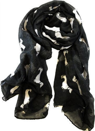 Kukubird Dachshund Dog print long shawls / scarves / wraps / head scarf / pashmina-BLACK