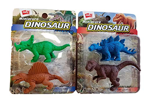 Fat-catz-copy-catz 1x Set of 2 cute 3D dinosaur prehistoric T-Rex Triscratops Stegosaurus novelty erasers