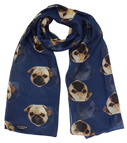 Ladies Girls Pug Dog Puppy Pugs Scarf Neck Wrap Shawl by Joy To Wear (Navy Blue)