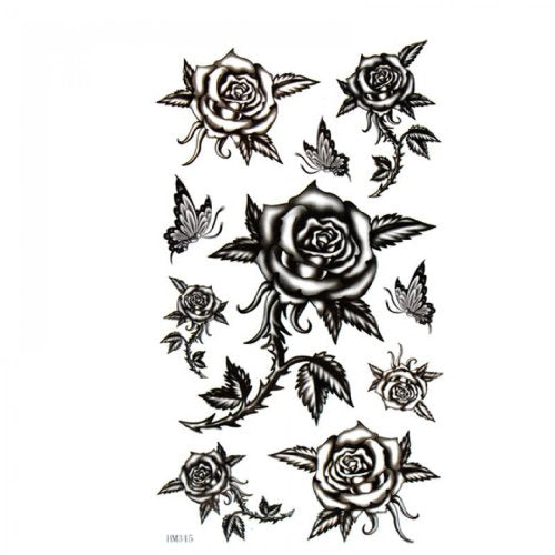 SPESTYLE waterproof non-toxic temporary tattoo stickerstemp tattoos waterproof and sweat female black barbed roses butterfly sexy