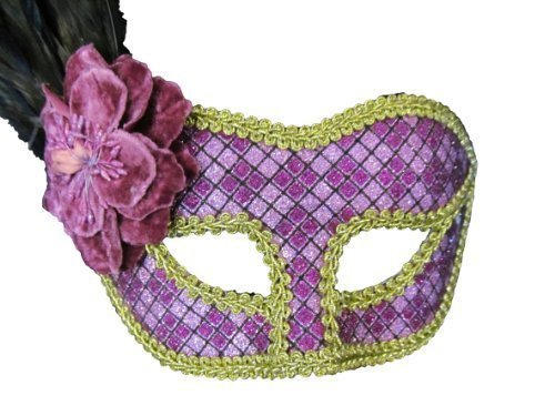 Ladies Womens Unisex Purple & Gold with Feathers Flamboyant Venetian Full Masquerade Ball Fancy Dress Party Costume Eye face mask - by Fat-catz-copy-catz