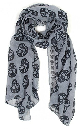 Soft Scarf with Skulls in Grey & Black