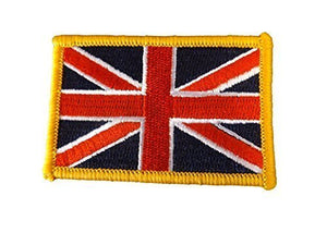 Blue & Gold Union Jack, Army, England, United Kingdom, Patriotic Flag iron sew on clothes patch by fat-catz-copy-catz
