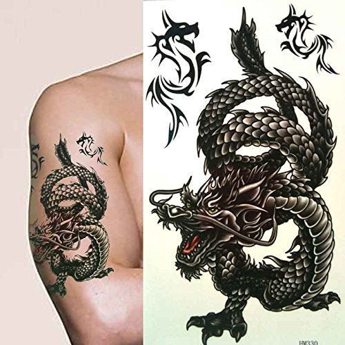 Various Designs Mens Boys Large Black Stars Chinese Dragon Celtic Temporary Tattoo Parties Gift Bags - by Fat-Catz-copy-catz (Dragon No:1)