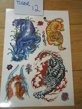 Load image into Gallery viewer, 1x SHEET MENS BOYS TEMPORARY TATTOOS BLACK COLOURS TIGERS UK SELLER FREE P&amp;P
