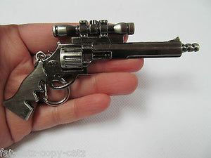 SCALE MODEL SOLID METAL REPLICA REVOLVER & SCOPE PISTOL GUN KEYRING UK SELLER